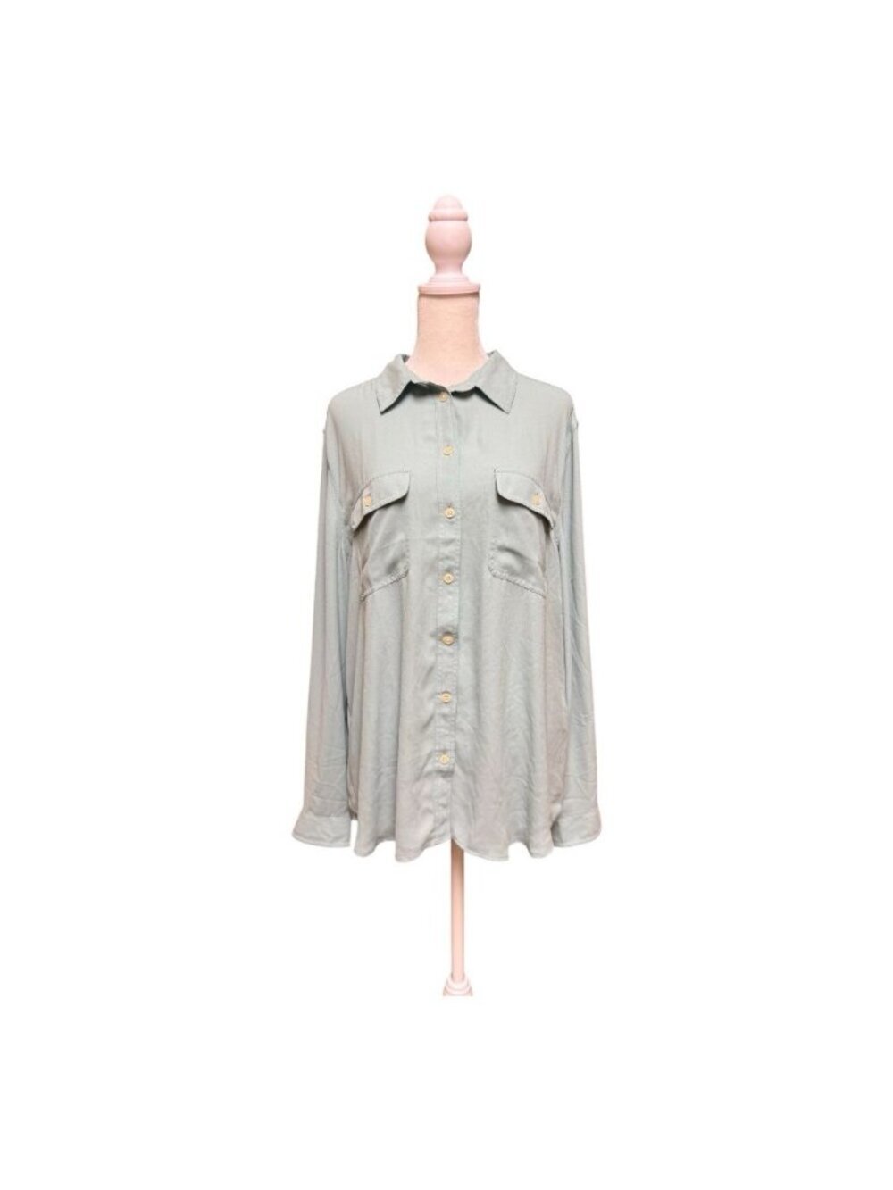 LOFT Sage Green Button Front Utility Blouse XL Long Sleeve Career Top